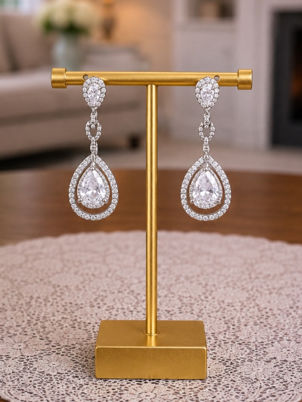 Brand New! CZ Silver Plated Dangle Earrings